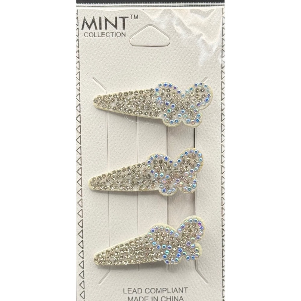 Mint Collection Butterfly Rhinestone Hair Clips 3pc Set Tone Sparkly Kids‎